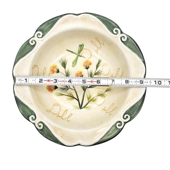 Blooming Herb Dill Ceramic Bowl Dragon Fly Hand Painted Patricia‎ Brubaker 9" - Picture 5 of 5